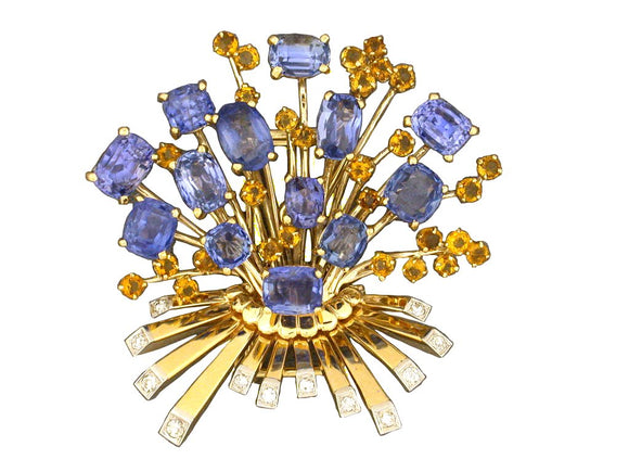 23315 - SOLD - Trabert Hoeffer Mauboussin Gold Sapphire Citrine Diamond Pin