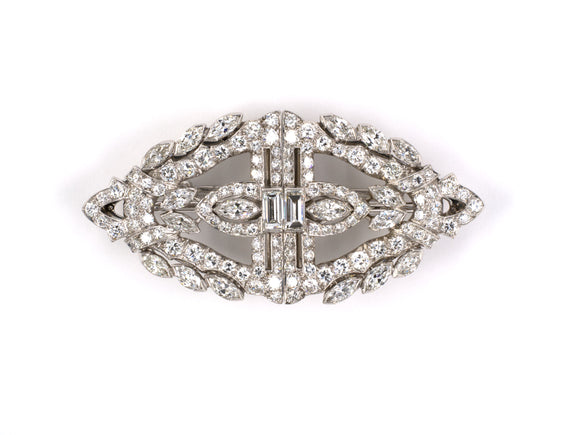 23320 - Platinum Diamond Open Work Art Deco Pin Clips With 18k Wg Frame 18 Marquise Dias Est 1.70 Cts, 126 Dias Est