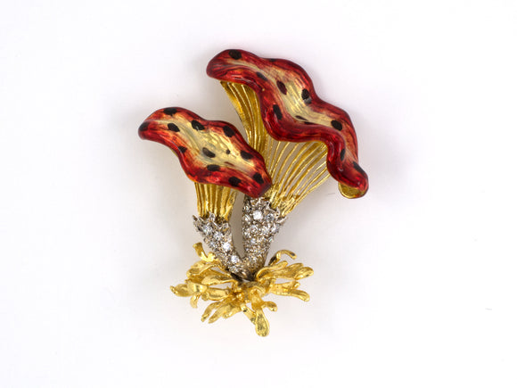 23356 - Circa 1970 Gold Diamond Enamel Mushroom Pin