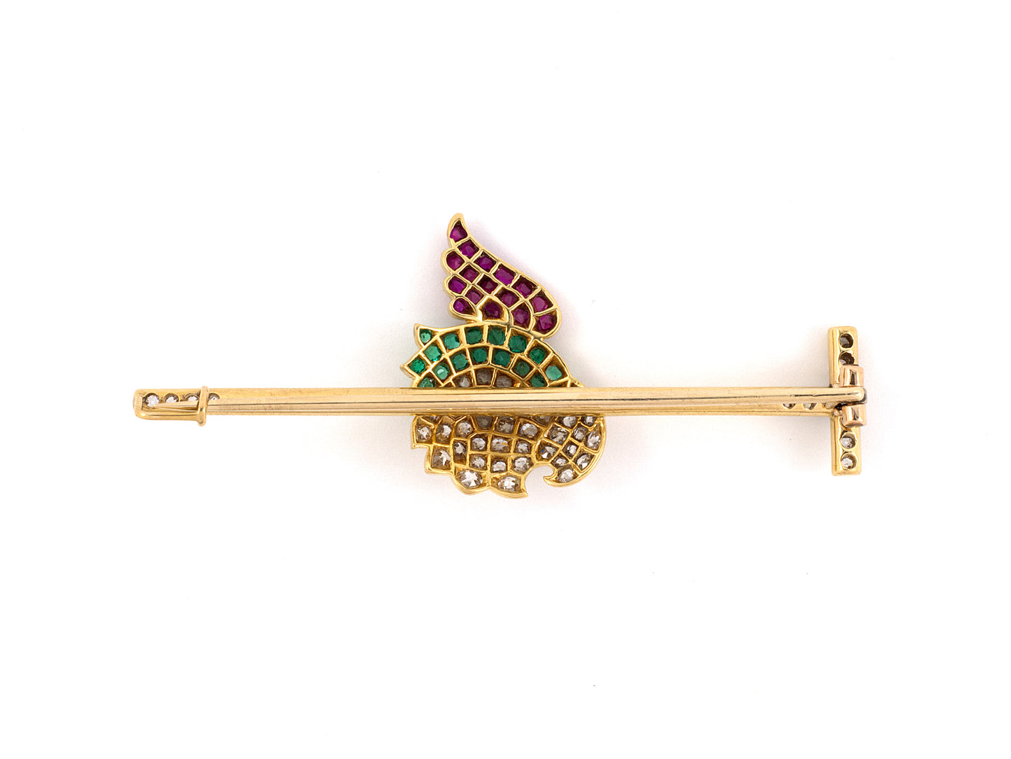 23408 - Victorian Gold Diamond Emerald Ruby Parrot Head Polo Stick Pin