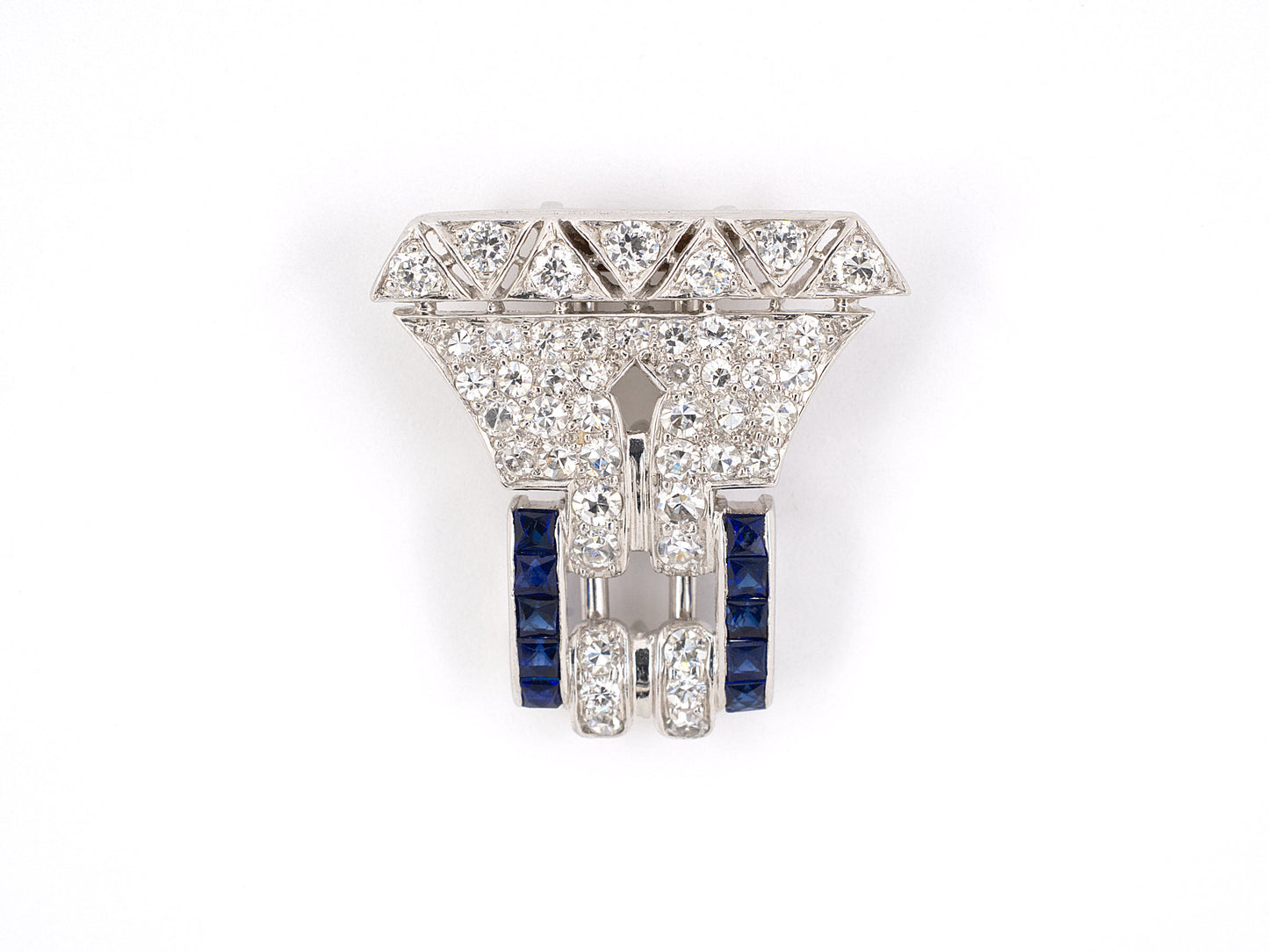 23443 - SOLD - Art Deco Platinum Diamond Synthetic Sapphire Clip Pin