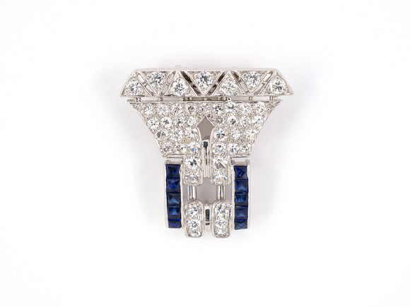 23443 - Art Deco Platinum Diamond Synthetic Sapphire Clip Pin
