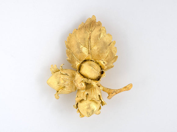 23514 - SOLD - Circa1965 M Buccellati Gold Acorn Leaf Pin