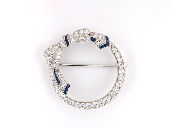 23529 - Art Deco Platinum Diamond Sapphire Circle Pin