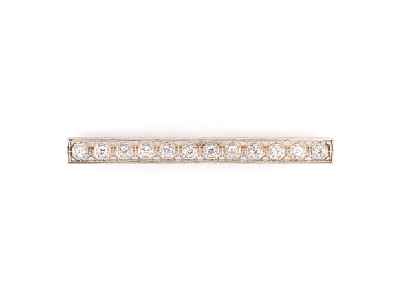 23533 - Edwardian Platinum Diamond Filigree Bar Pin