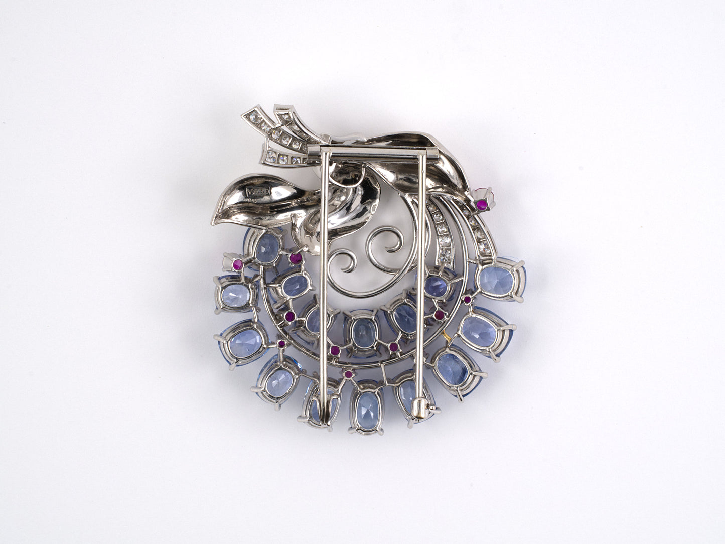 23593 - Retro Circa 1946 Yard Platinum Sapphire Diamond Ruby Pin