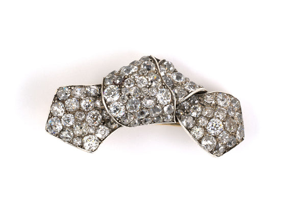 23626 - Victorian Silver Gold Cushion Diamond Bow Pin