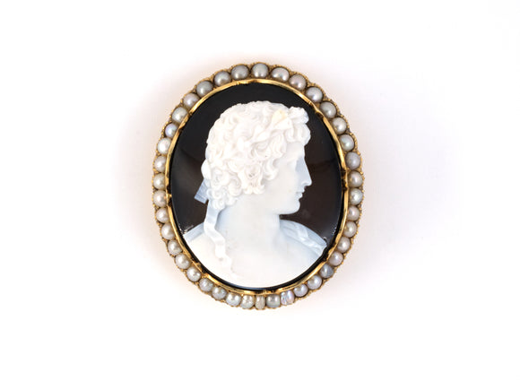 23638 - Victorian Agate Stone Cameo Pearl Pin Pendant