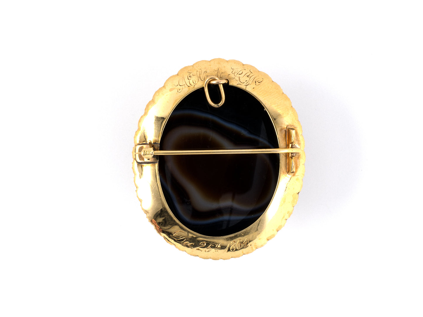 23638 - SOLD - Victorian Agate Stone Cameo Pearl Pin Pendant