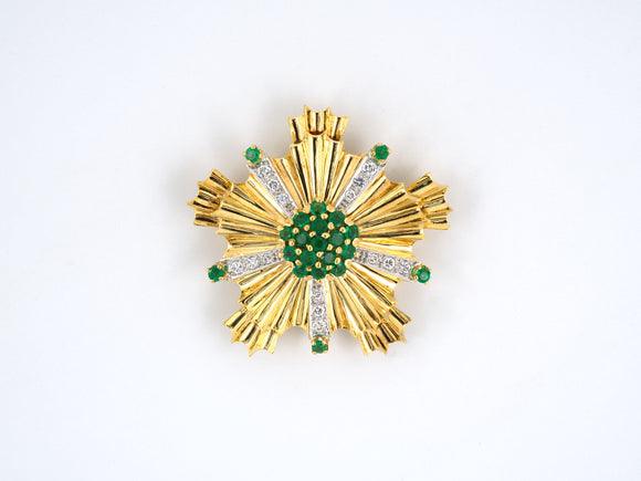 23656 - Circa 1950 Tiffany Gold Diamond Emerald Pin