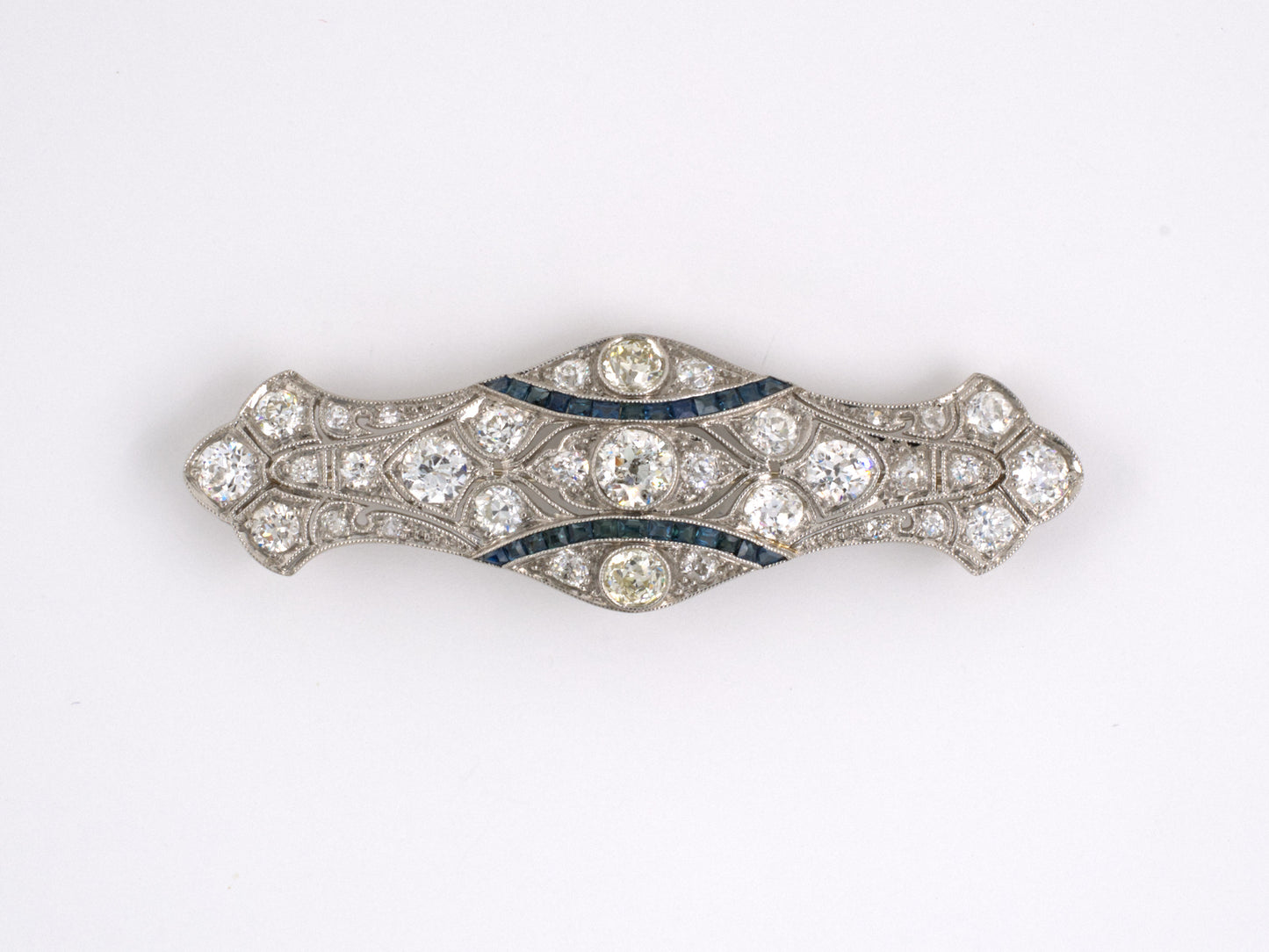 23743 - SOLD - Art Deco Platinum Diamond Sapphire Pin