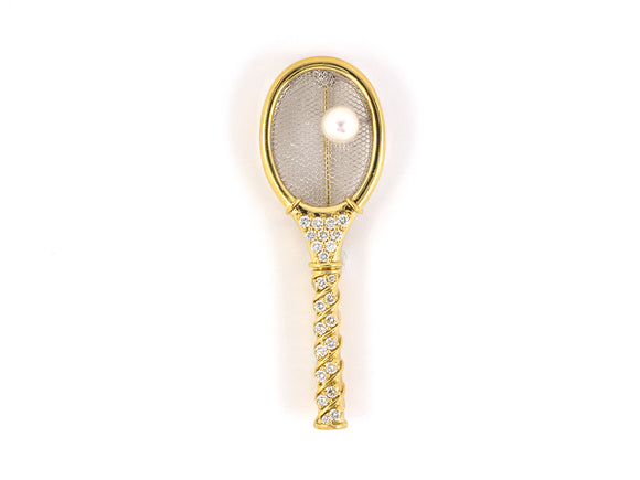 23803 - Kurt Gaum Gold Diamond Pearl Tennis Racket Pin