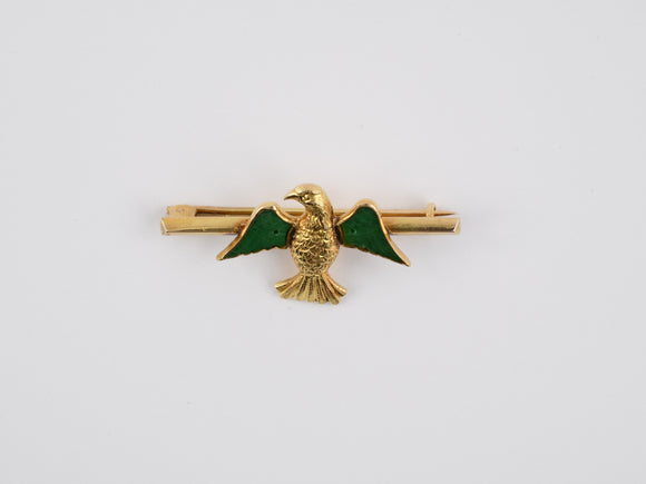 23815 - Circa 1910 Gold Jadeite Falcon Bar Pin