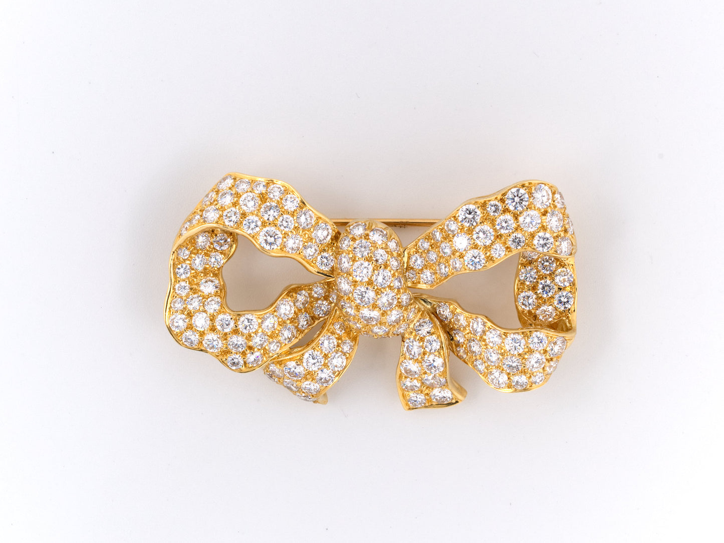 23832 - SOLD - Gold Diamond Ribbon Bow Pin