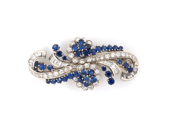 23854 - Retro Tiffany Palladium Sapphire Diamond Pin Clips