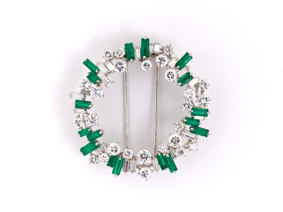 23859 - SOLD - Circa1960 Platinum Diamond Emerald Circle Pin