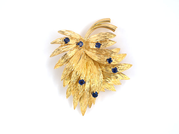 23910 - SOLD - Circa 1966 Van Cleef & Arpels Gold Sapphire Leaf Pin