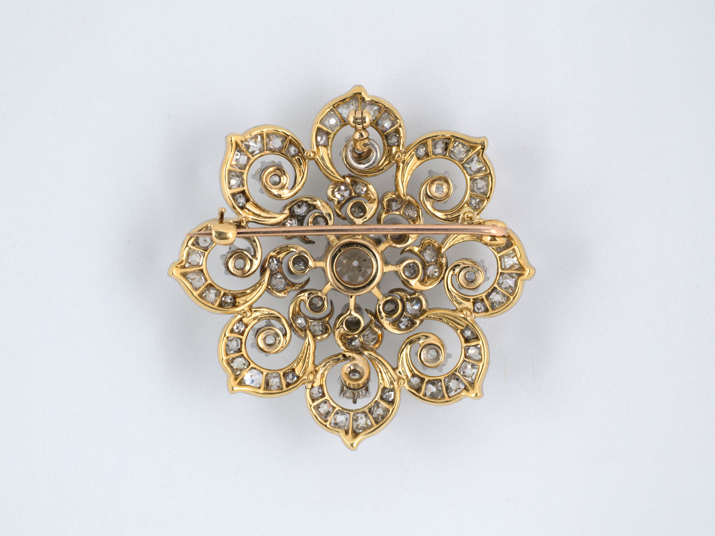 23935 - SOLD - Victorian Platinum Gold Diamond Circle Pin Pendant