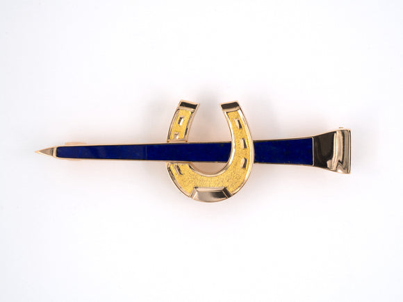 23964 - SOLD - Victorian Gold Lapis Horseshoe Bar Pin