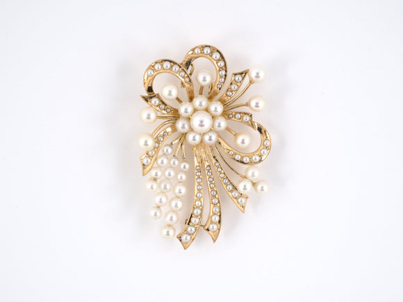 23983 - SOLD - Circa 1950s Gold Pearl Flower Spray Pin Pendant
