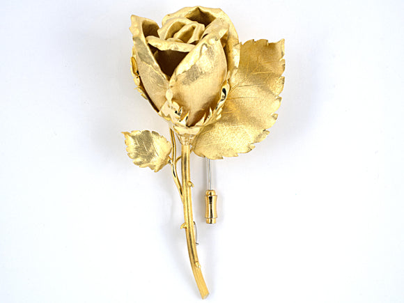23987 - SOLD - Circa 1960s Gold Italian Rose Pin