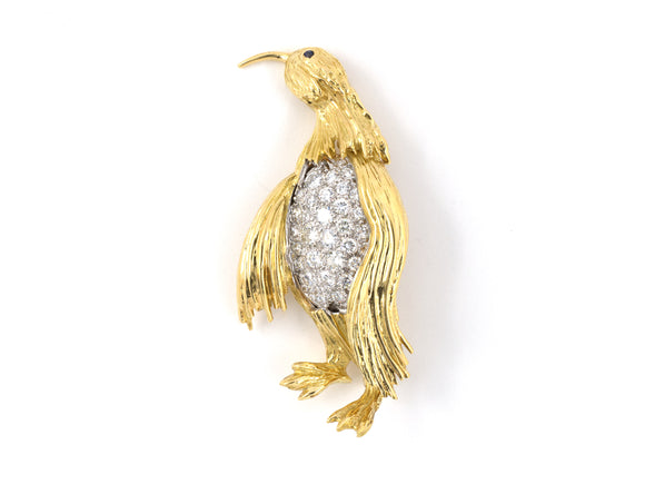 24003 - Peter Lindeman Gold Diamond Sapphire Penguin Pin