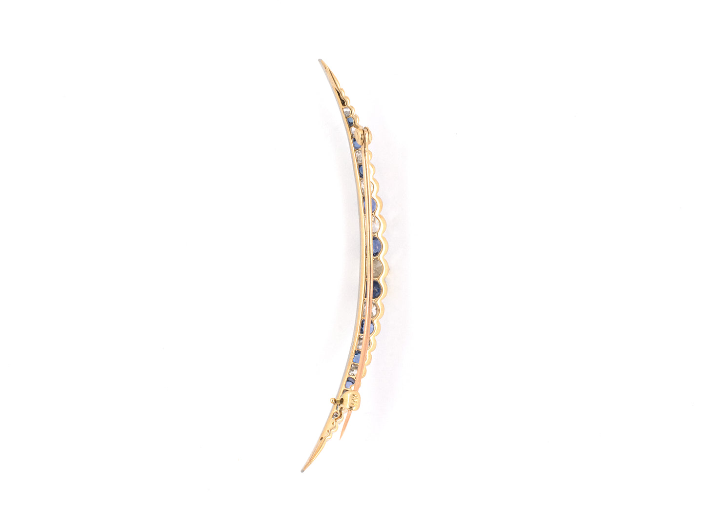 24014 - Edwardian Platinum Gold Diamond Sapphire Harvest Moon Pin