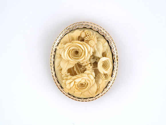 24022 - Victorian Gold Carved Flower Bouquet Pin/Pendant