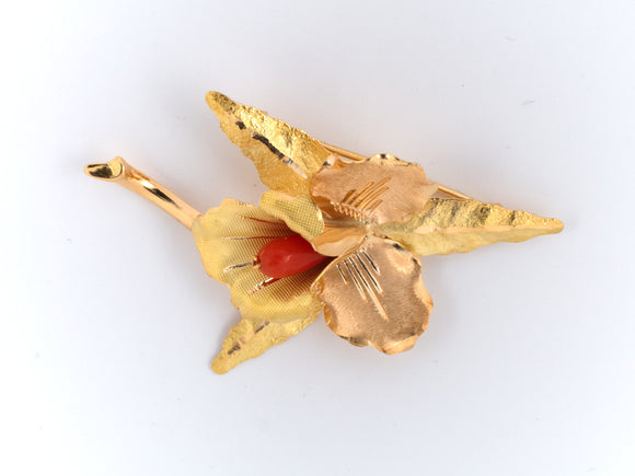 24038 - Gold Coral Floral Orchid Pin