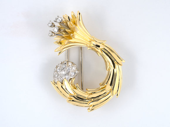 24047 - Circa 1971 Schlumberger Tiffany Gold Platinum Diamond Trumpet Pin