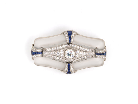 24054 - Art Deco Platinum Diamond Sapphire Crystal Pin