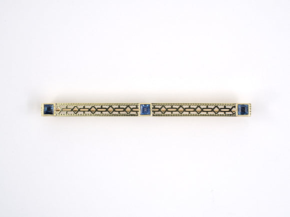24064 - SOLD - Art Deco Gold Sapphire Bar Pin
