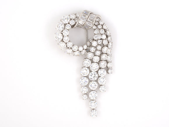 24065 - SOLD - Circa 1966 Van Cleef Arpels Platinum GIA Diamond Drop Dangle Cascading Wreath Clip Pin