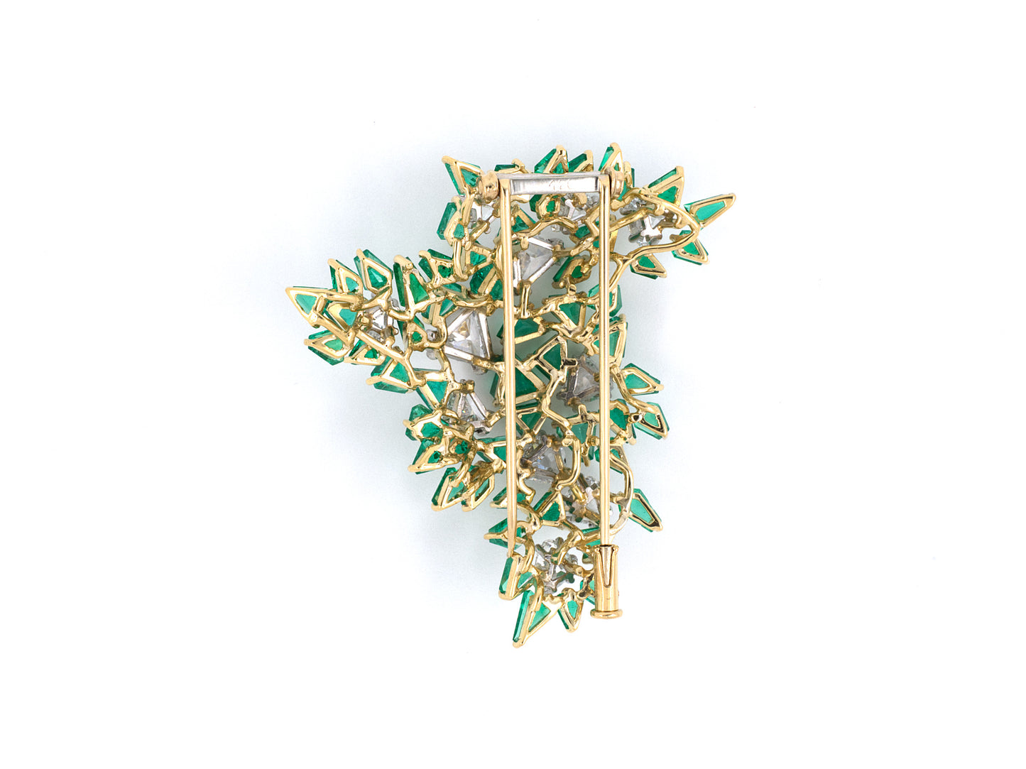 24076 - SOLD - Circa 1960 Platinum Gold Diamond Emerald Christmas Tree Clip Pin