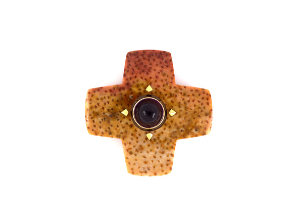 24087 - Gold Amethyst Fossilized Bamboo Cross Pin