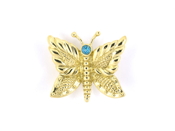 24092 - Judith Ripka Gold Blue Topaz Carved Butterfly Pin