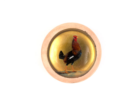 24097 - Victorian Gold Rooster English Crystal Circular Pin