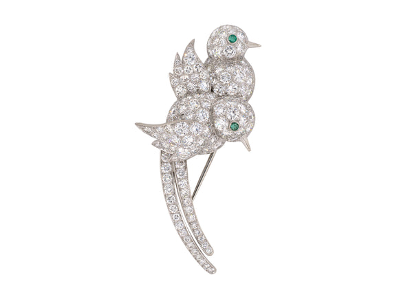 24107 - SOLD - French Platinum Diamond Emerald Bird Clip Pin