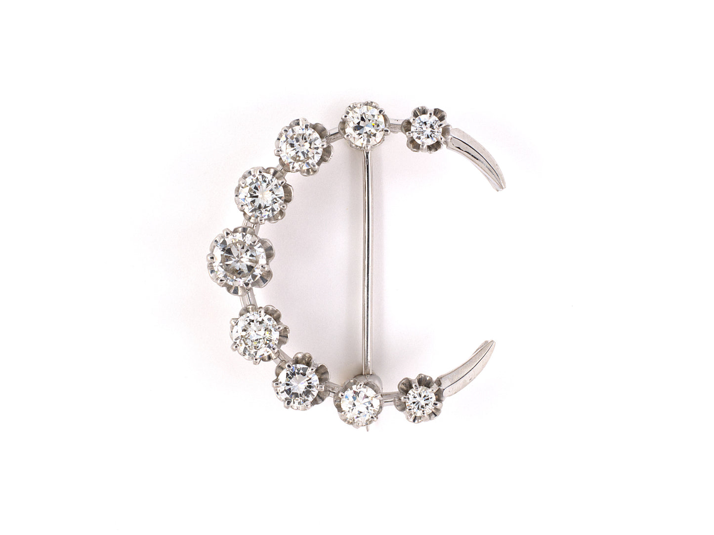 24112 - SOLD - Circa 1950 Gold Diamond Crescent Moon Pin
