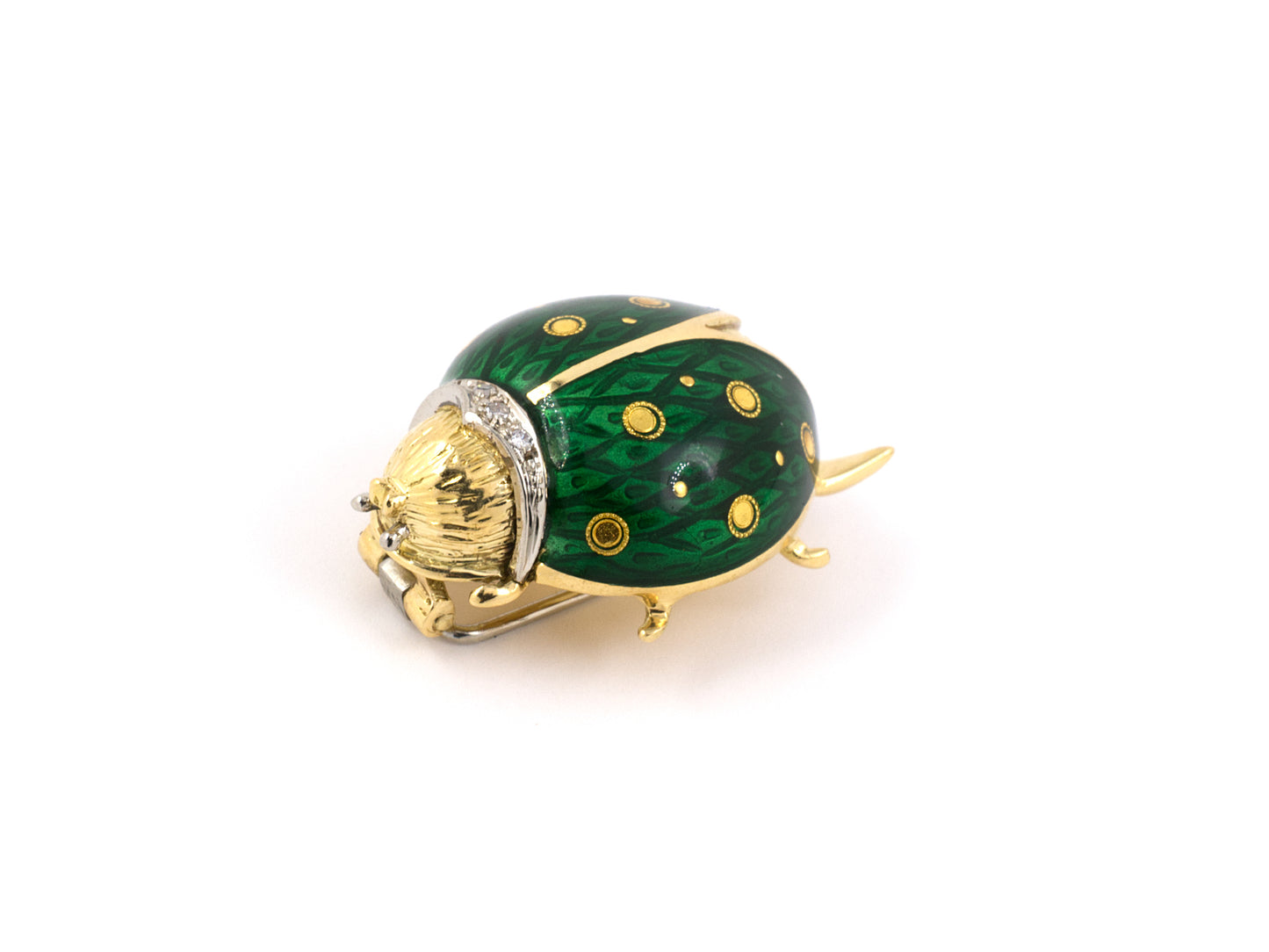 24138 - SOLD - Van Cleef & Arpels Gold Diamond Green Enamel Lady Bug Beetle Pin