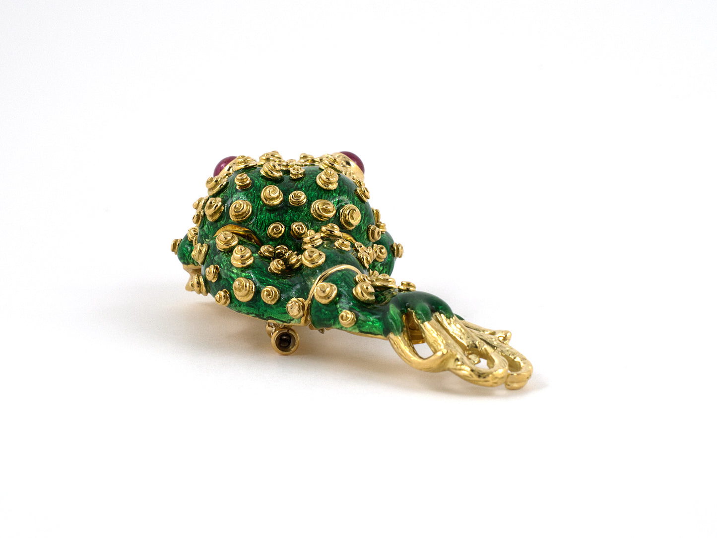 24143 - Webb Gold Ruby Green Enamel Frog Pin