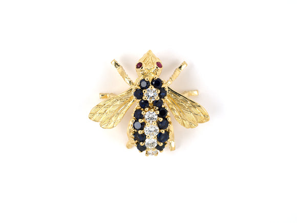 24153 - SOLD - Rosenthal Gold Diamond Sapphire Ruby Bee Pin