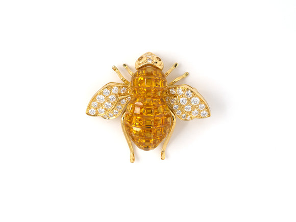 24159 - SOLD - Gold Diamond Yellow Sapphire Bee Pin