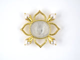 24164 - Elizabeth Locke Gold Pearl Center Mother Of Pearl Venetian Glass Carved Intaglio Floral Design Clip Pin