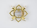 24164 - Elizabeth Locke Gold Pearl Center Mother Of Pearl Venetian Glass Carved Intaglio Floral Design Clip Pin