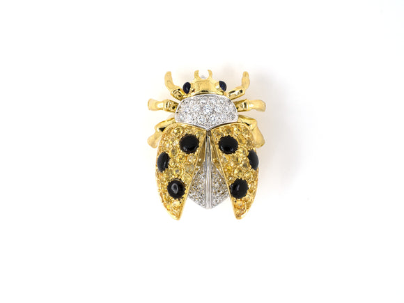 24170 - Garavelli Italy Gold Diamond Yellow Sapphire Black Onyx Blue Enamel Lady Bug Beetle Pin