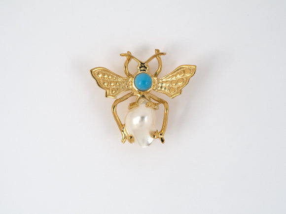 24172 - Gold Turquoise Baroque Pearl Fly Pin