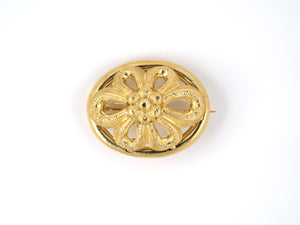 24181 - SOLD - Victorian French Gold Carved Stippled Finish Open Flower Petal Pin