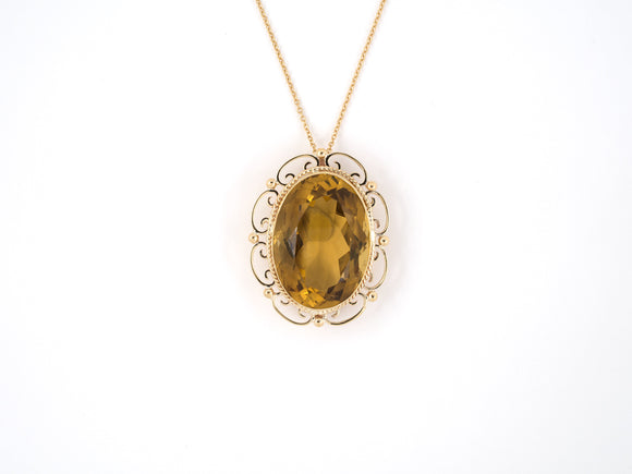 24182 - SOLD - English Gold Citrine Rope Border Scroll Design Pendant Necklace