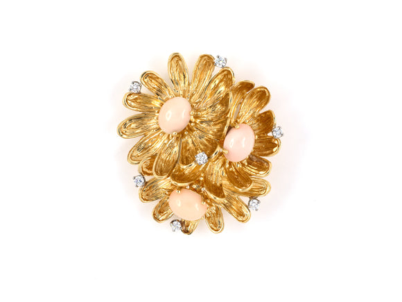 24184 - Circa 1960S Platinum Gold Diamond Coral Flower Leaf Cluster Pin